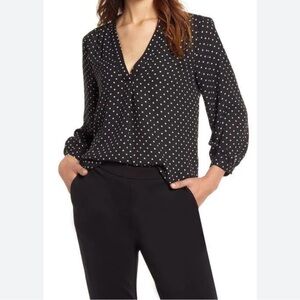 Vince Camuto Black Sheer Blouse with White Polka Dots